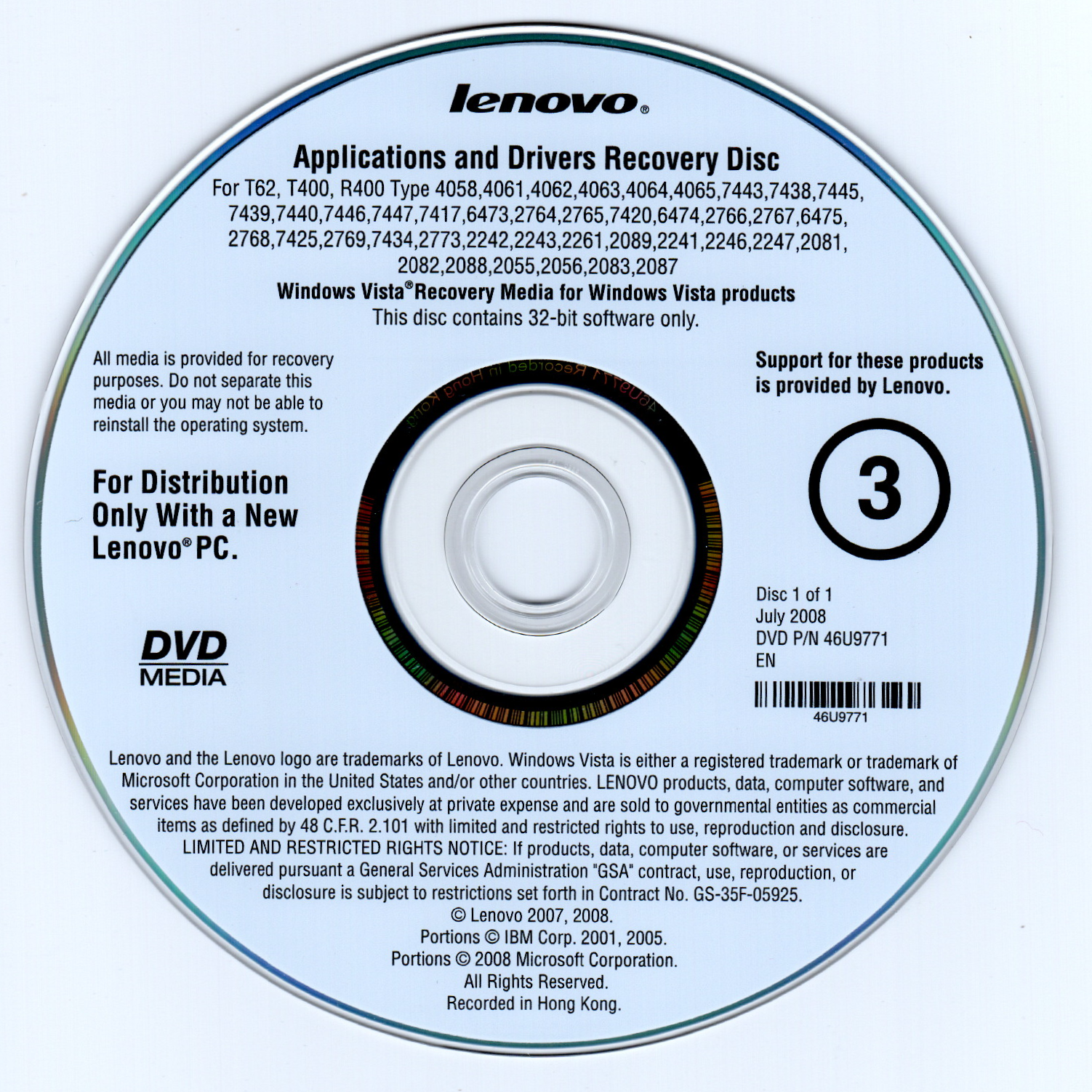 Lenovo ThinkPad T400/R400 Recovery Discs (Windows Vista Business